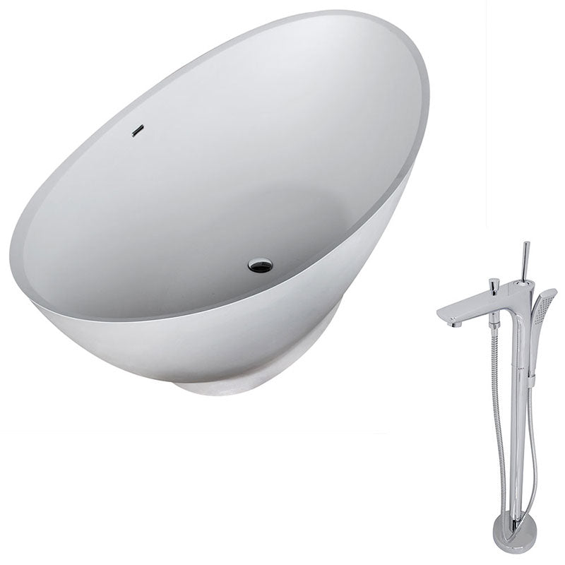 Anzzi Ala 6.2 ft. Man-Made Stone Freestanding Non-Whirlpool Bathtub in Matte White and Kase Series Faucet in Chrome