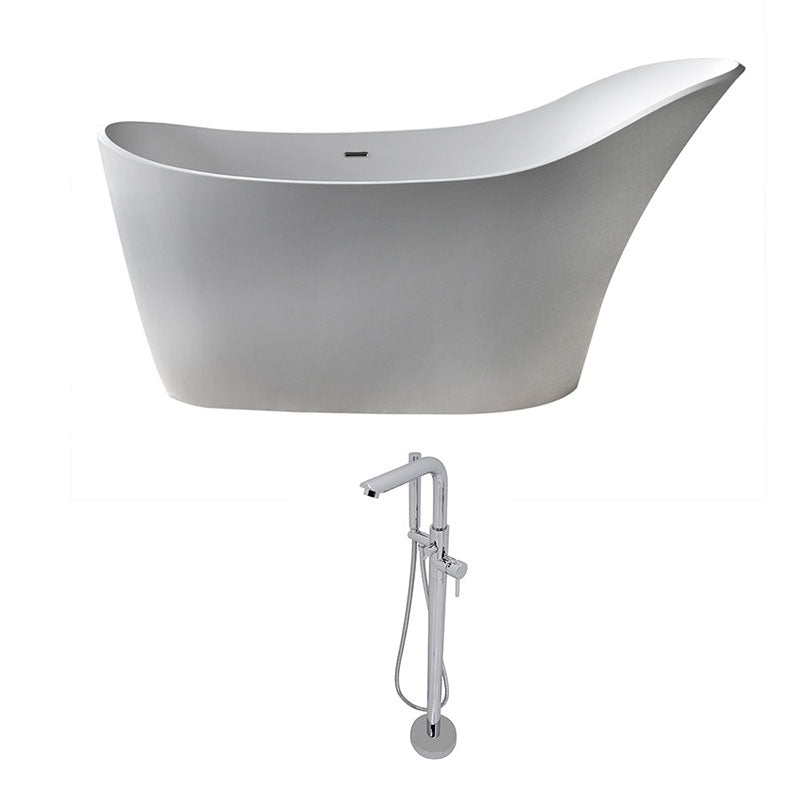 Anzzi Alto 5.6 ft. Man-Made Stone Freestanding Non-Whirlpool Bathtub in Matte White and Sens Series Faucet in Chrome