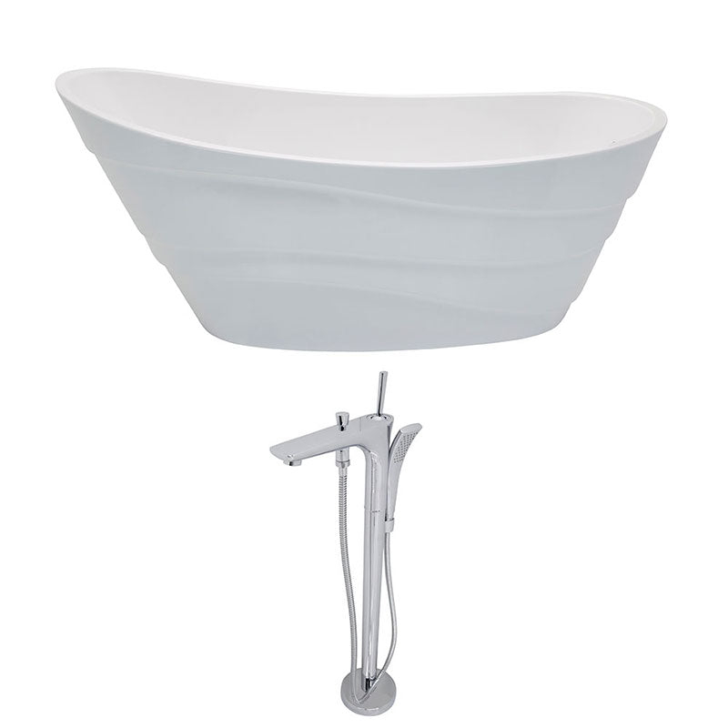 Anzzi Stratus 5.6 ft. Acrylic Freestanding Non-Whirlpool Bathtub in White and Kase Series Faucet in Chrome