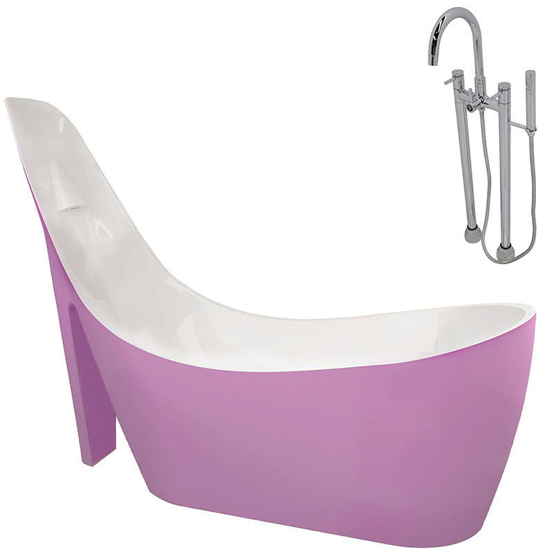 Anzzi Gala 6.7 ft. Acrylic Freestanding Non-Whirlpool Bathtub in Glossy Pink and Sol Series Faucet in Chrome