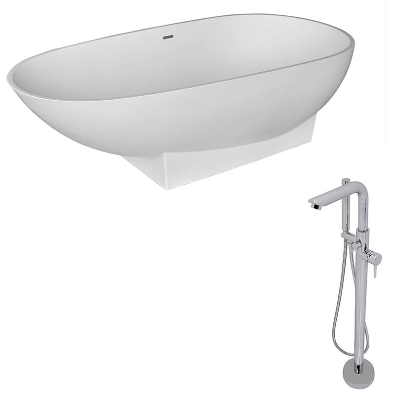 Anzzi Volo 5.9 ft. Man-Made Stone Freestanding Non-Whirlpool Bathtub in Matte White and Sens Series Faucet in Chrome