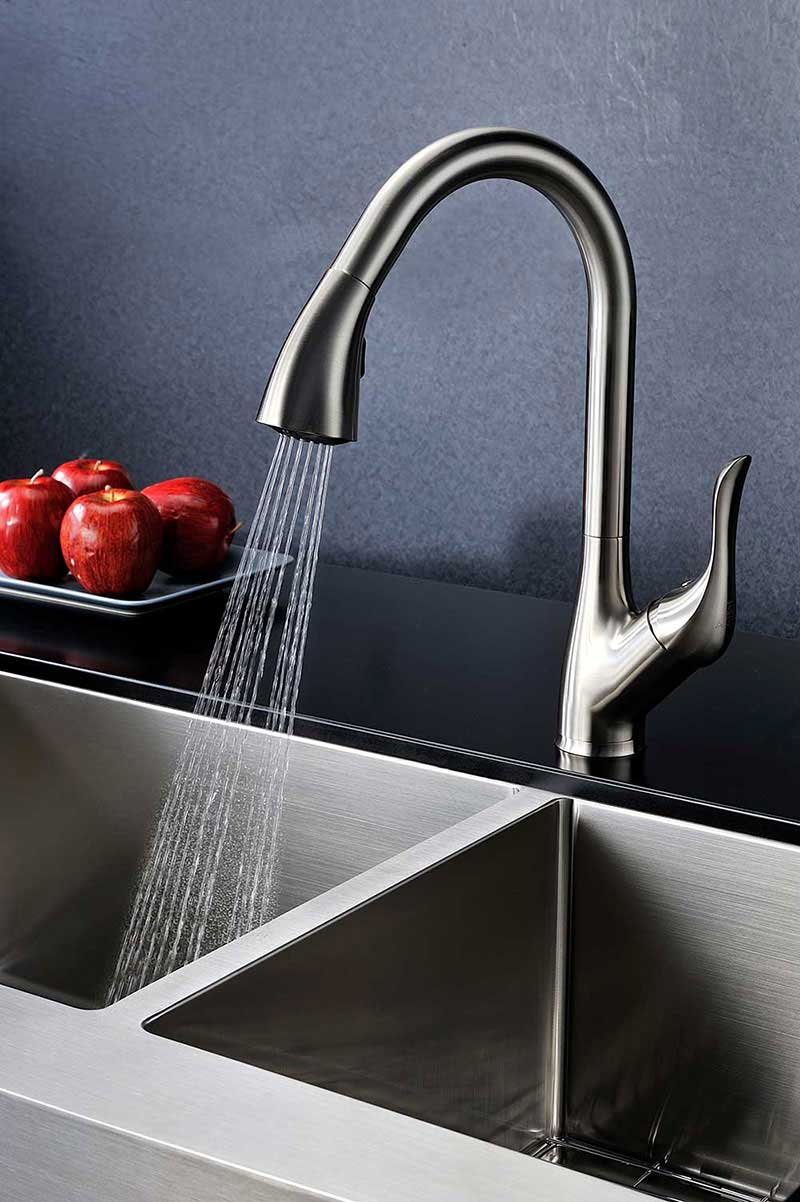 Anzzi Accent Series Single Handle Pull Down Kitchen Faucet in Brushed Nickel 11