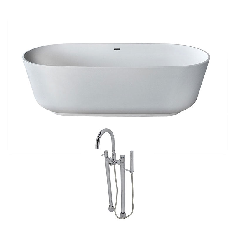 Anzzi Sabbia 5.9 ft. Man-Made Stone Freestanding Non-Whirlpool Bathtub in Matte White and Sol Series Faucet in Chrome