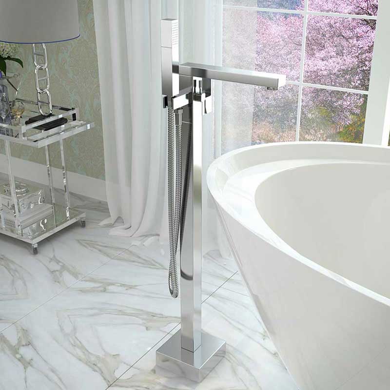 Anzzi Rook 5.6 ft. Acrylic Freestanding Non-Whirlpool Bathtub in White and Dawn Series Faucet in Chrome 6