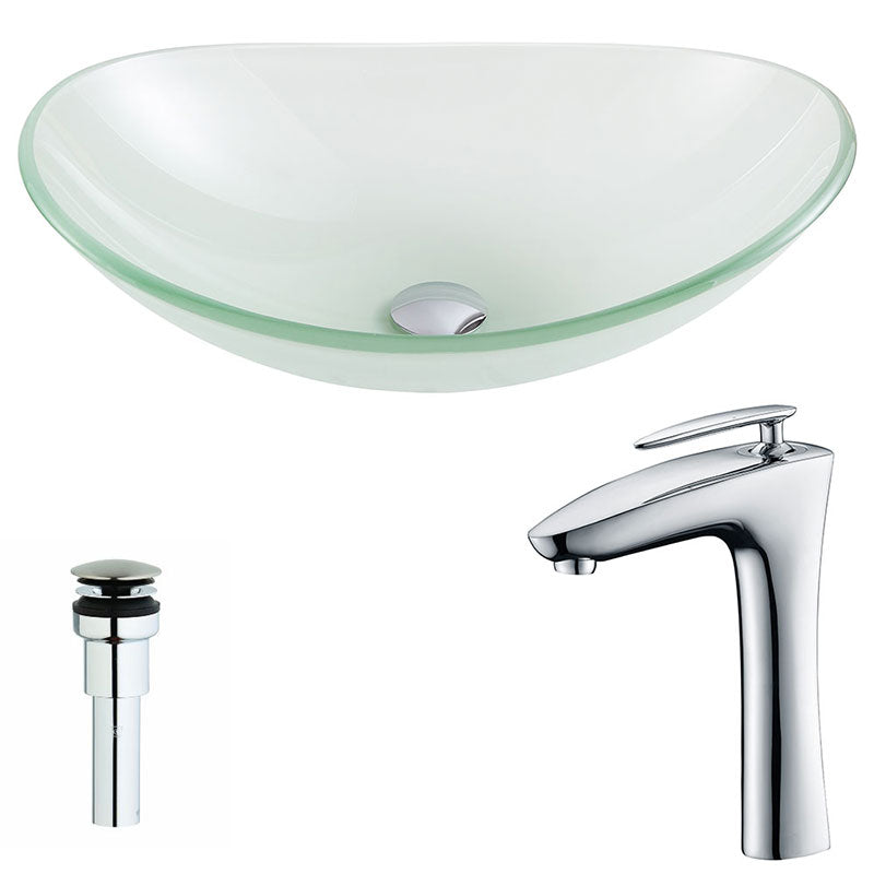 Anzzi Forza Series Deco-Glass Vessel Sink in Lustrous Frosted with Crown Faucet in Chrome