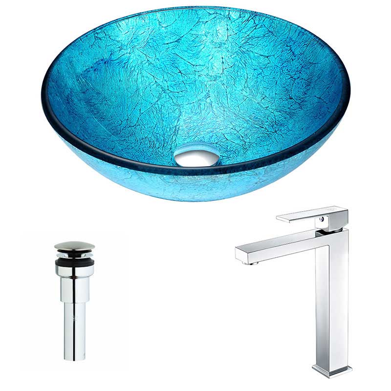 Anzzi Accent Series Deco-Glass Vessel Sink in Emerald Ice with Enti Faucet in Chrome