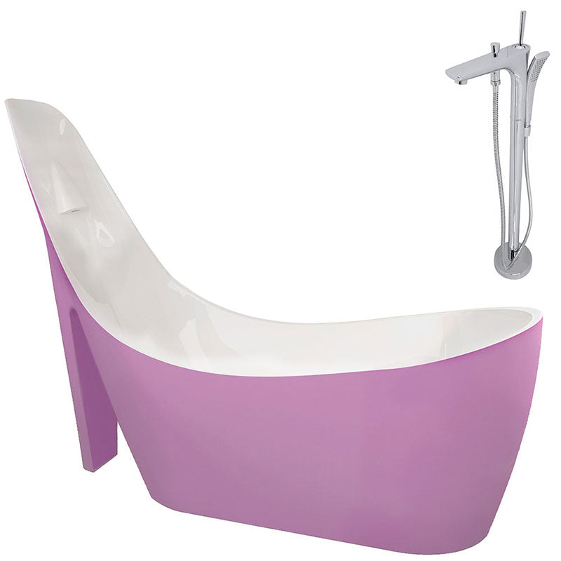 Anzzi Gala 6.7 ft. Acrylic Freestanding Non-Whirlpool Bathtub in Glossy Pink and Kase Series Faucet in Chrome