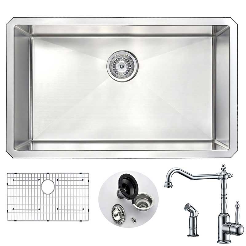 Anzzi VANGUARD Undermount Stainless Steel 30 in. 0-Hole Kitchen Sink and Faucet Set with Locke Faucet in Polished Chrome