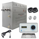 Steam Planet Superior Encore Plus 12kw Self-Draining Steam Bath Generator with Bluetooth Horizontal Digital Keypad in White and a Drip Pan