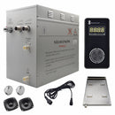 Steam Planet Superior Encore Plus 12kw Self-Draining Steam Bath Generator with Bluetooth Vertical Digital Keypad in Black and a Drip Pan