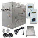 Steam Planet Superior Encore Plus 12kw Self-Draining Steam Bath Generator with Bluetooth Dual Vertical Digital Keypad in White and a Drip Pan