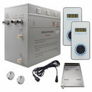 Steam Planet Superior Encore 12kw Self-Draining Steam Bath Generator Kit with Dual Vertical Digital Keypad in White and a Drip Pan