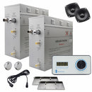 Steam Planet Superior Encore Plus 18kw Self-Draining Steam Bath Generator with Bluetooth Horizontal Digital Keypad in White and a Drip Pan