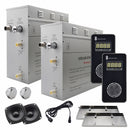 Steam Planet Superior Encore Plus 18kw Self-Draining Steam Bath Generator with Bluetooth Dual Vertical Digital Keypad in Black and a Drip Pan