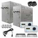 Steam Planet Superior Encore Plus 24kw Self-Draining Steam Bath Generator with Bluetooth Dual Horizontal Digital Keypad in White and a Drip Pan