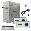 Steam Planet Superior Encore 6kw Self-Draining Steam Bath Generator Kit with Dual Horizontal Digital Keypad in White and a Drip Pan