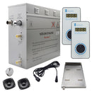 Steam Planet Superior Encore Plus 9kw Self-Draining Steam Bath Generator with Bluetooth Dual Vertical Digital Keypad in White and a Drip Pan