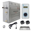 Steam Planet Superior Encore Plus 6kw Self-Draining Steam Bath Generator with Bluetooth Vertical Digital Keypad in White and a Drip Pan