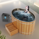 62 in. 2-Person 0-Jet Cedar Cold Plunge  Ice Bath Tub/Hot Tub with 3/4 HP Powerful Chiller and Heater in Natural Finish