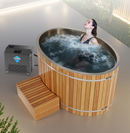 62 in. 2-Person 0-Jet Cedar Cold Plunge  Ice Bath Tub/Hot Tub with 1 HP Powerful Chiller and Heater in Natural Finish