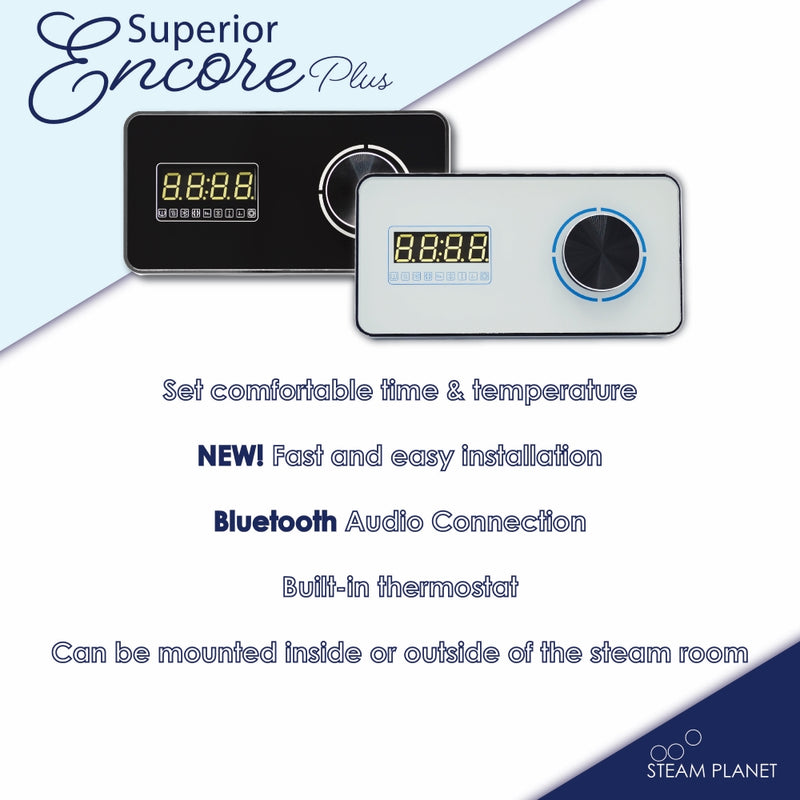 Steam Planet Superior Encore Plus 9kw Self-Draining Steam Bath Generator with Bluetooth Horizontal Digital Keypad in White