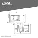 Venzi 30 x 60 walk-in bathtub dimension drawing with measurements