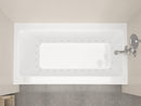 Venzi Madre 30 x 60 front skirted air jetted bathtub installed in a bathroom