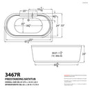 Venzi Padre 33 x 67 freestanding soaking bathtub dimension drawing with measurements