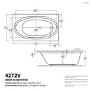 Venzi Viola 42 x 72 rectangular soaking bathtub dimension drawing with measurements