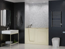 Venzi 32 x 60 walk-in air jetted bathtub, left drain, biscuit in a bathroom