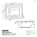 Venzi Flora 48 x 60 rectangular soaking bathtub dimension drawing with measurements