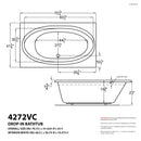 Venzi Viola 42 x 72 rectangular soaking bathtub dimension drawing with measurements