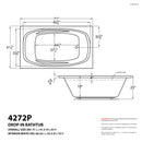 Venzi Talia 42 x 72 rectangular air & whirlpool bathtub dimension drawing with measurements