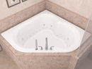 Venzi Tovila 60 x 60 corner air & whirlpool bathtub installed in a bathroom