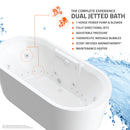 Venzi Grand Tour Velia 35.5 x 71 freestanding air and whirlpool jetted bathtub feature graphic