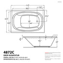 Venzi Aqui 48 x 72 rectangular air & whirlpool bathtub dimension drawing with measurements