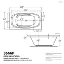 Venzi Talia 36 x 66 rectangular soaking bathtub dimension drawing with measurements