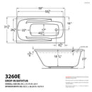 Venzi Aesis 32 x 60 rectangular soaking bathtub dimension drawing with measurements