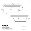 Venzi Villa 36 x 72 rectangular air & whirlpool bathtub dimension drawing with measurements