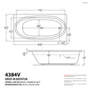 Venzi Grand Tour Viola 43 x 84 rectangular air & whirlpool bathtub dimension drawing with measurements