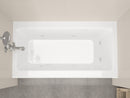 Venzi Madre 30 x 60 front skirted whirlpool bathtub installed in a bathroom