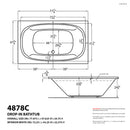 Venzi Aqui 48 x 78 rectangular air & whirlpool bathtub dimension drawing with measurements