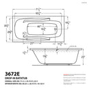 Venzi Aesis 36 x 72 rectangular soaking bathtub dimension drawing with measurements