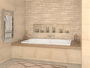 Venzi Viola 42 x 72 rectangular soaking bathtub installed in a bathroom