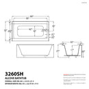 Venzi Madre 32 x 60 front skirted soaking bathtub dimension drawing with measurements