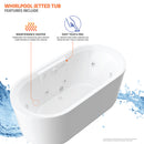 Venzi Padre 33 x 67 freestanding whirlpool bathtub feature graphic