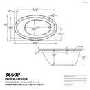 Venzi Vino 36 x 60 oval soaking bathtub dimension drawing with measurements