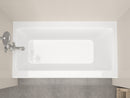 Venzi Madre 30 x 60 front skirted soaking bathtub installed in a bathroom