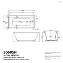 Venzi Madre 30 x 60 front skirted whirlpool bathtub dimension drawing with measurements