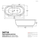 Venzi Velia 35.5 x 71 freestanding air and whirlpool jetted bathtub dimension drawing with measurements